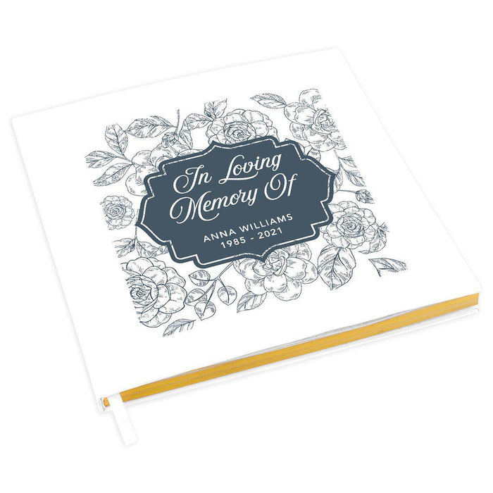 Custom Memorial Guestbook with Gold Accents, White Guest Sign in Registry, Scrapbook, Photo Album-Set of 1-Andaz Press-Line Leaf Design-