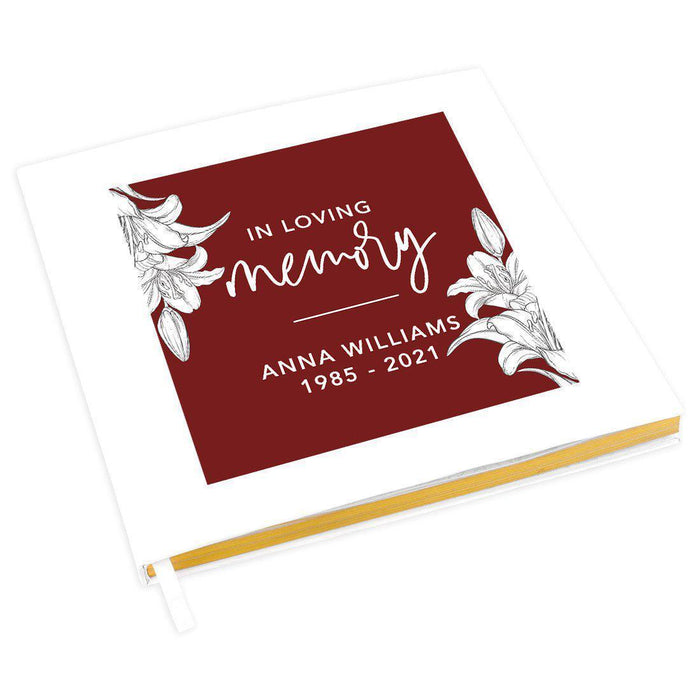 Custom Memorial Guestbook with Gold Accents, White Guest Sign in Registry, Scrapbook, Photo Album-Set of 1-Andaz Press-Line Lilies Design-