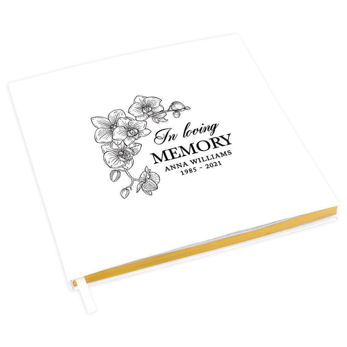 Custom Memorial Guestbook with Gold Accents, White Guest Sign in Registry, Scrapbook, Photo Album-Set of 1-Andaz Press-Line Orchid Design-