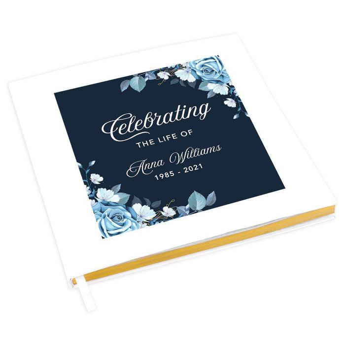 Custom Memorial Guestbook with Gold Accents, White Guest Sign in Registry, Scrapbook, Photo Album-Set of 1-Andaz Press-Navy Blue Florals-