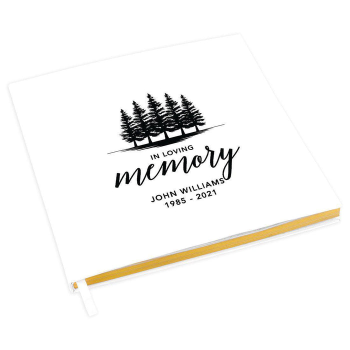 Custom Memorial Guestbook with Gold Accents, White Guest Sign in Registry, Scrapbook, Photo Album-Set of 1-Andaz Press-Pine Trees Design-