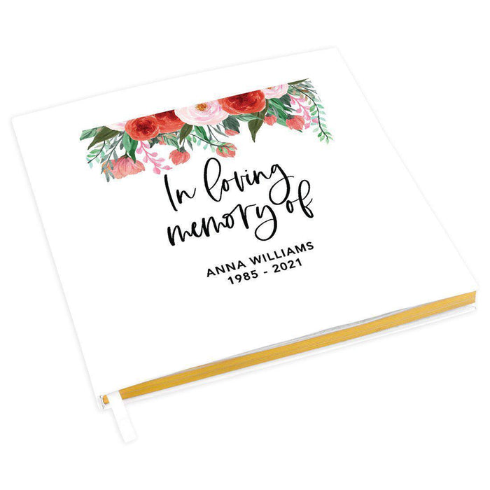 Custom Memorial Guestbook with Gold Accents, White Guest Sign in Registry, Scrapbook, Photo Album-Set of 1-Andaz Press-Red and Pink Spring Florals-