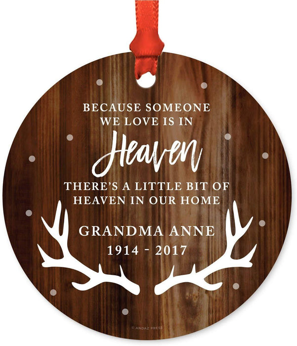 Custom Memorial Metal Christmas Ornament, Someone We Love is in Heaven, Little Bit of Heaven, Rustic Wood | Deer Antlers-Set of 1-Andaz Press-
