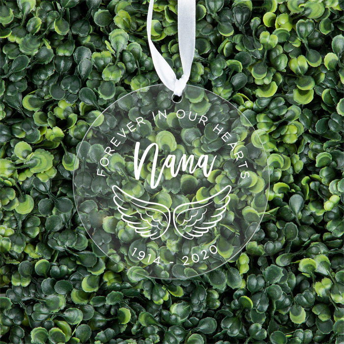 Custom Memorial Round Clear Acrylic Christmas Tree Ornament Keepsake-Set of 1-Andaz Press-Grandma-