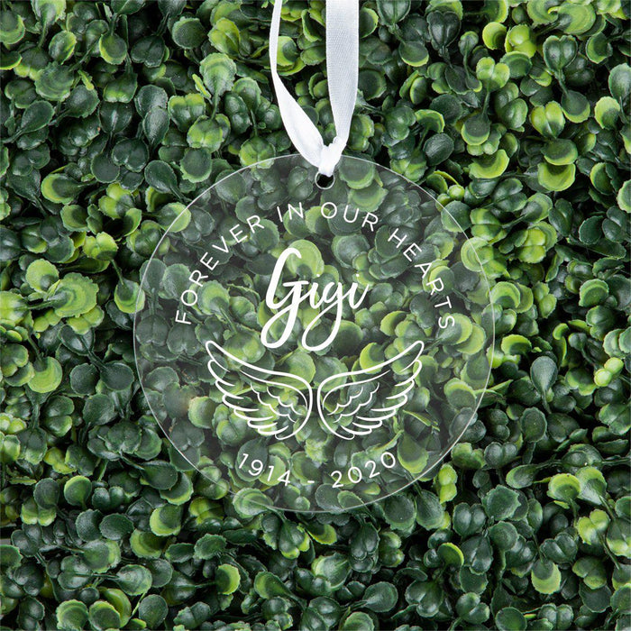 Custom Memorial Round Clear Acrylic Christmas Tree Ornament Keepsake-Set of 1-Andaz Press-Grandma-