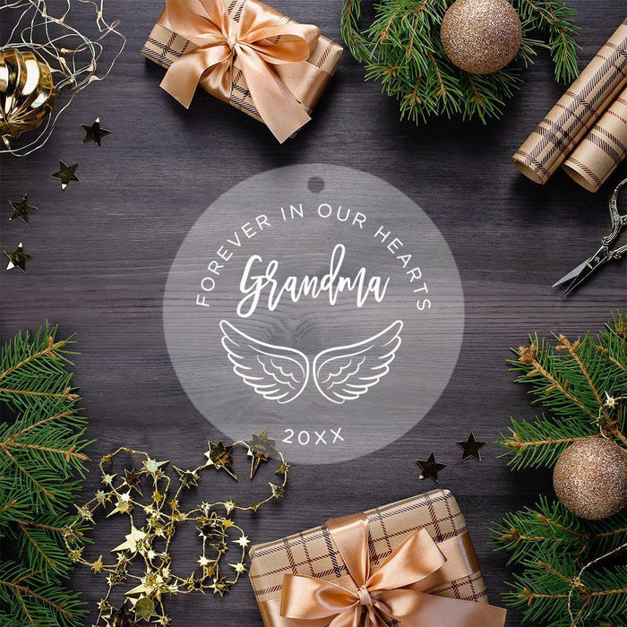 Custom Memorial Round Clear Acrylic Christmas Tree Ornament Keepsake-Set of 1-Andaz Press-Grandma-