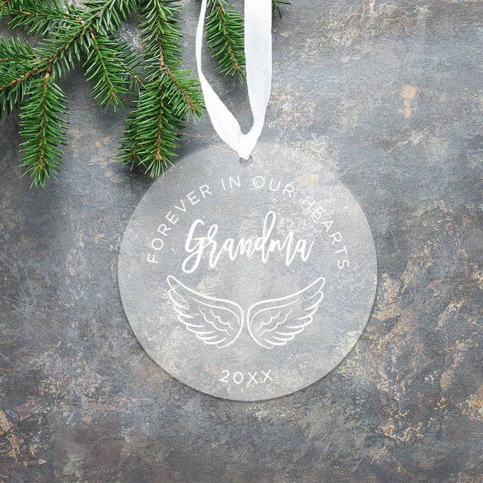 Custom Memorial Round Clear Acrylic Christmas Tree Ornament Keepsake-Set of 1-Andaz Press-Grandma-