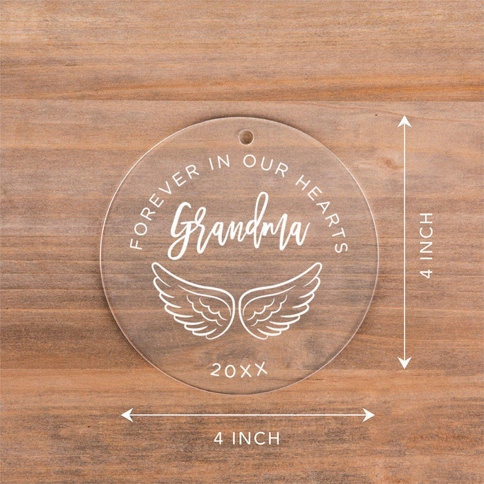 Custom Memorial Round Clear Acrylic Christmas Tree Ornament Keepsake-Set of 1-Andaz Press-Grandma-