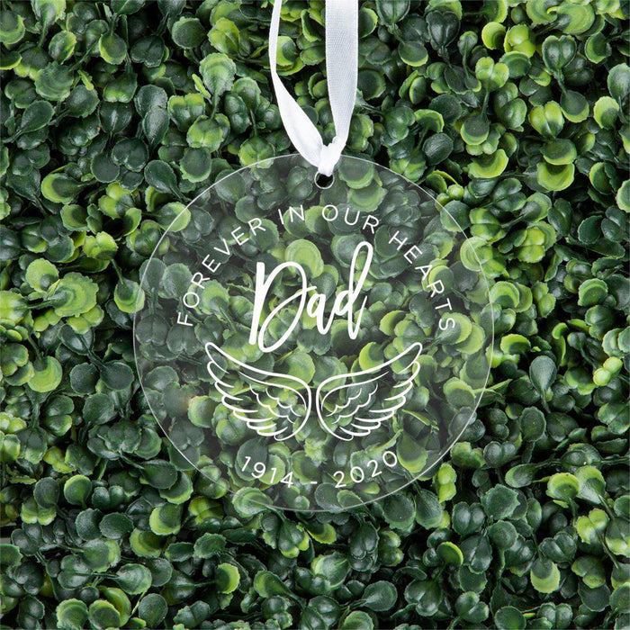 Custom Memorial Round Clear Acrylic Christmas Tree Ornament Keepsake-Set of 1-Andaz Press-Dad-