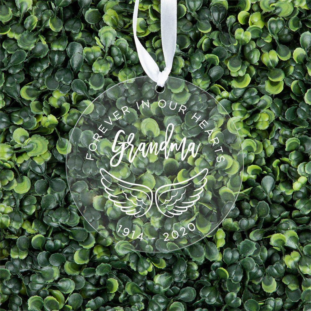 Custom Memorial Round Clear Acrylic Christmas Tree Ornament Keepsake-Set of 1-Andaz Press-Grandma-