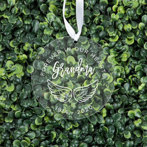 Custom Memorial Round Clear Acrylic Christmas Tree Ornament Keepsake-Set of 1-Andaz Press-Grandma-