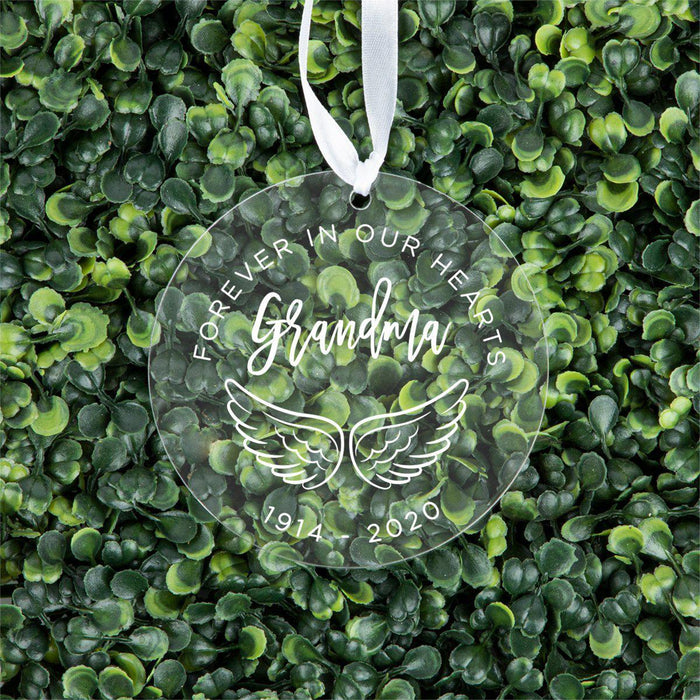 Custom Memorial Round Clear Acrylic Christmas Tree Ornament Keepsake-Set of 1-Andaz Press-Grandma-