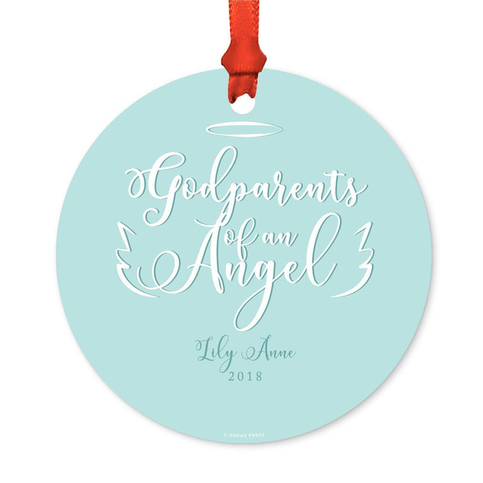Custom Memorial Round Metal Christmas Ornament, There's a Little Bit of Heaven in Our Home-Set of 1-Andaz Press-Godparents Angel-