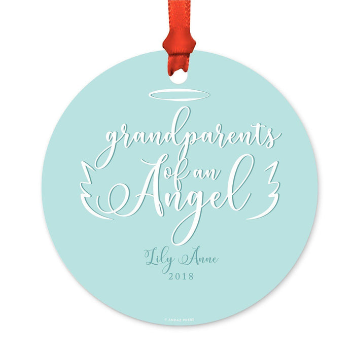 Custom Memorial Round Metal Christmas Ornament, There's a Little Bit of Heaven in Our Home-Set of 1-Andaz Press-Grandparents Angel-