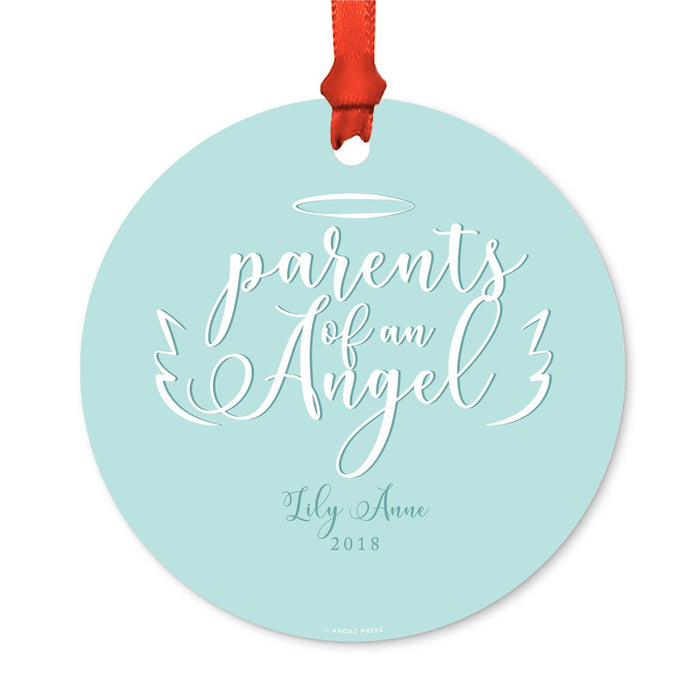 Custom Memorial Round Metal Christmas Ornament, There's a Little Bit of Heaven in Our Home-Set of 1-Andaz Press-Parents Angel-