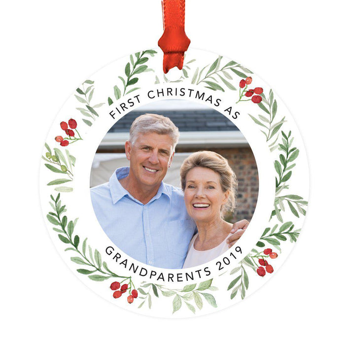 Custom Metal Christmas Ornament with Red and Green Berries, Leaves, and Our First Christmas-Set of 1-Andaz Press-Family-