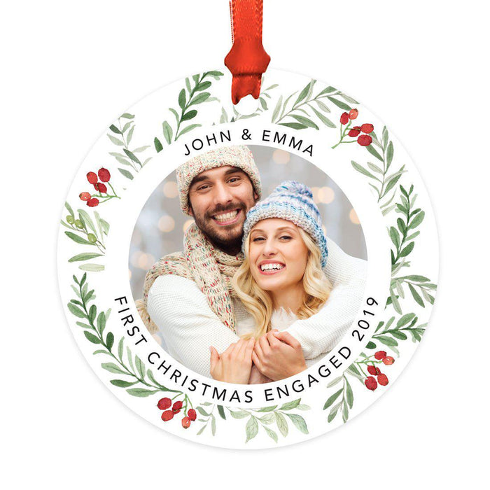 Custom Metal Christmas Ornament with Red and Green Berries, Leaves, and Our First Christmas-Set of 1-Andaz Press-Family-
