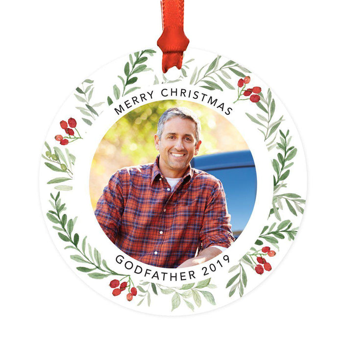 Custom Metal Christmas Ornament with Red and Green Berries, Leaves, and Our First Christmas-Set of 1-Andaz Press-Godfather-