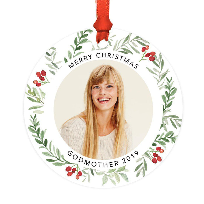 Custom Metal Christmas Ornament with Red and Green Berries, Leaves, and Our First Christmas-Set of 1-Andaz Press-Godmother-