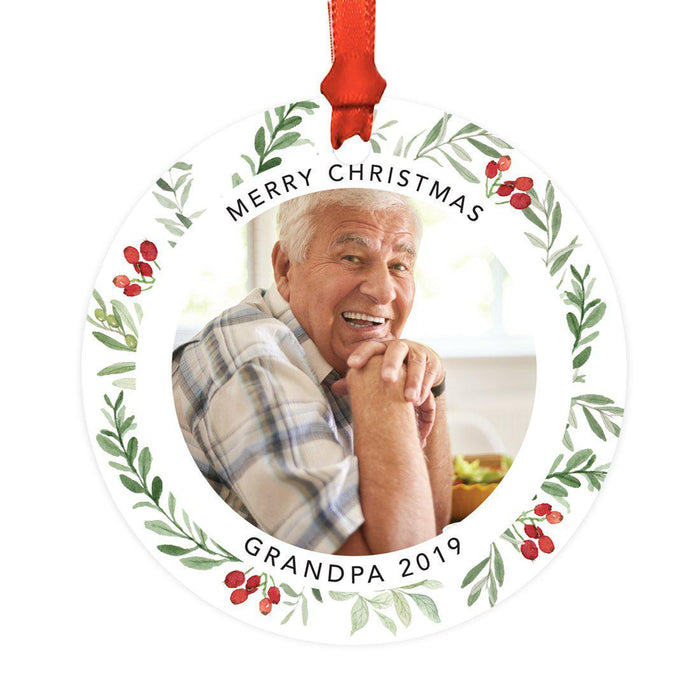Custom Metal Christmas Ornament with Red and Green Berries, Leaves, and Our First Christmas-Set of 1-Andaz Press-Grandpa-