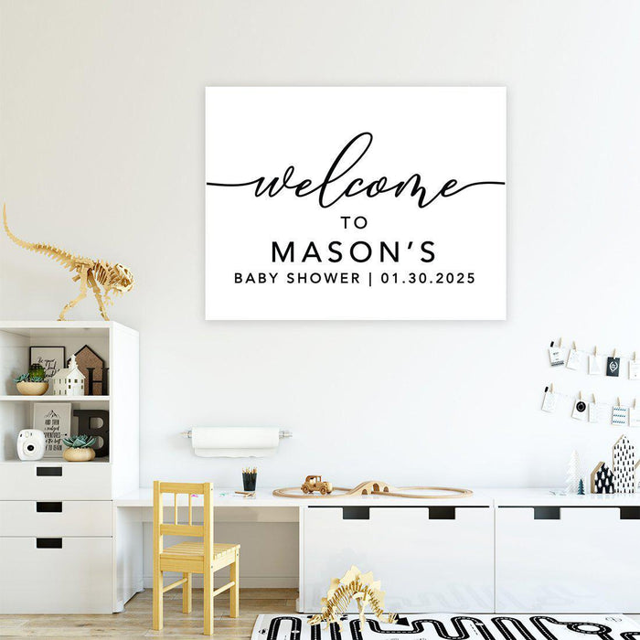 Custom Minimal Baby Shower Canvas Welcome Signs-Set of 1-Andaz Press-Minimal Black and White-