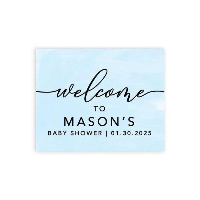 Custom Minimal Baby Shower Canvas Welcome Signs-Set of 1-Andaz Press-Minimal Baby Blue-