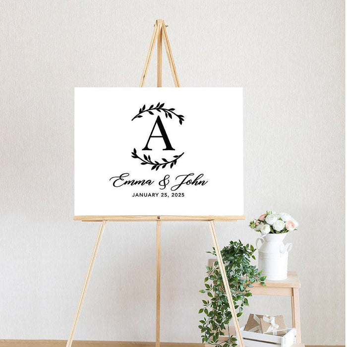 Custom Modern Canvas Wedding Guestbook Welcome Signs-Set of 1-Andaz Press-Minimalist Modern Monogram-