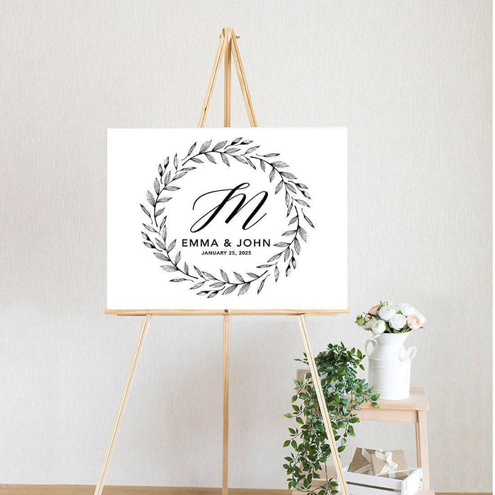 Custom Modern Canvas Wedding Guestbook Welcome Signs-Set of 1-Andaz Press-Minimalist Modern Monogram-
