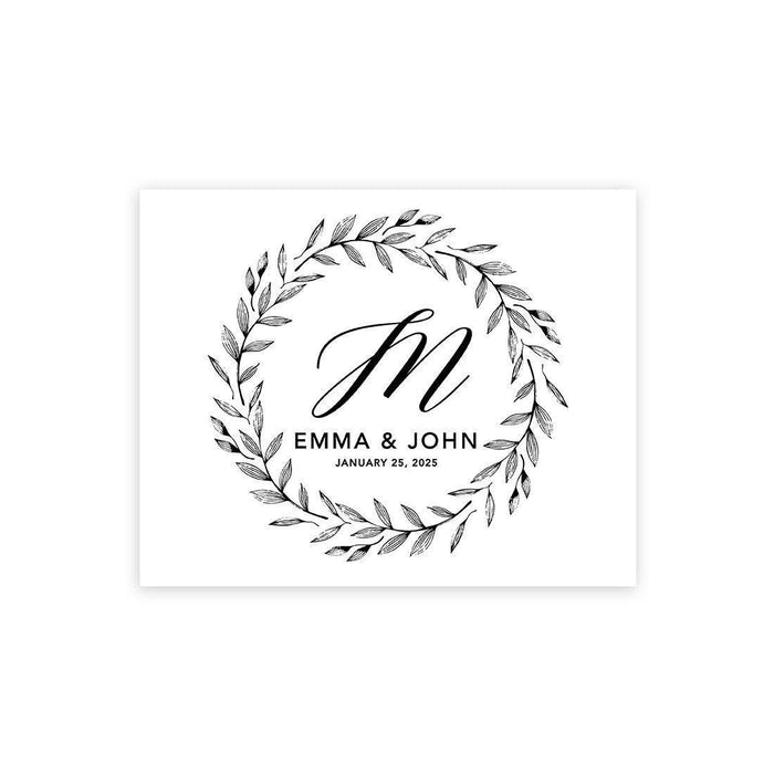 Custom Modern Canvas Wedding Guestbook Welcome Signs-Set of 1-Andaz Press-Floral Leaf Wreath Monogram-