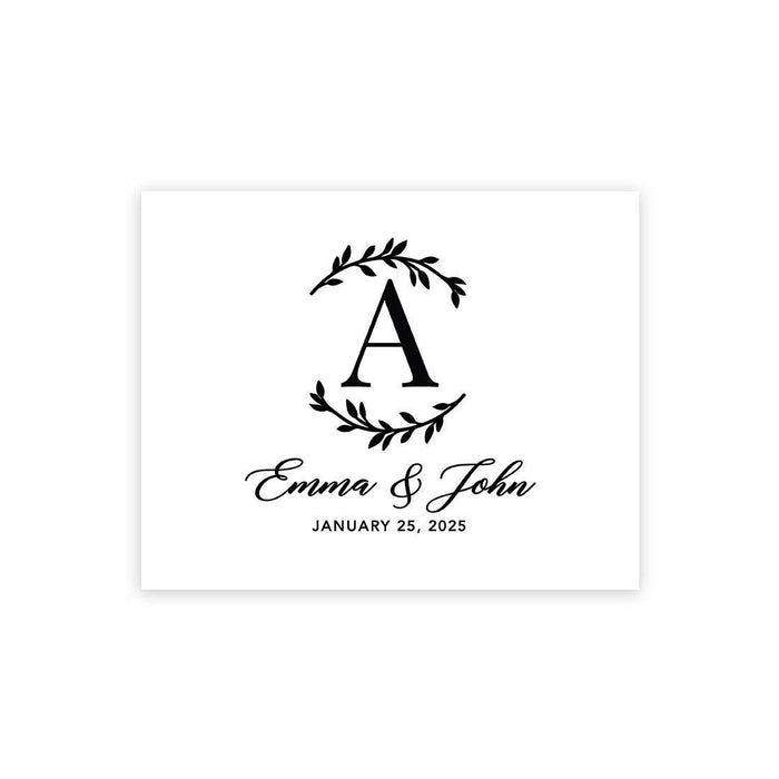 Custom Modern Canvas Wedding Guestbook Welcome Signs-Set of 1-Andaz Press-Monogram Vine Leaf, Horizontal-