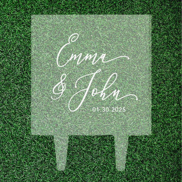 Custom Modern Square Acrylic Cake Topper Collection-Set of 1-Andaz Press-Modern Script Custom Name With Date-