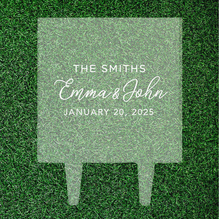 Custom Modern Square Acrylic Cake Topper Collection-Set of 1-Andaz Press-Modern Script Custom Name With Date-