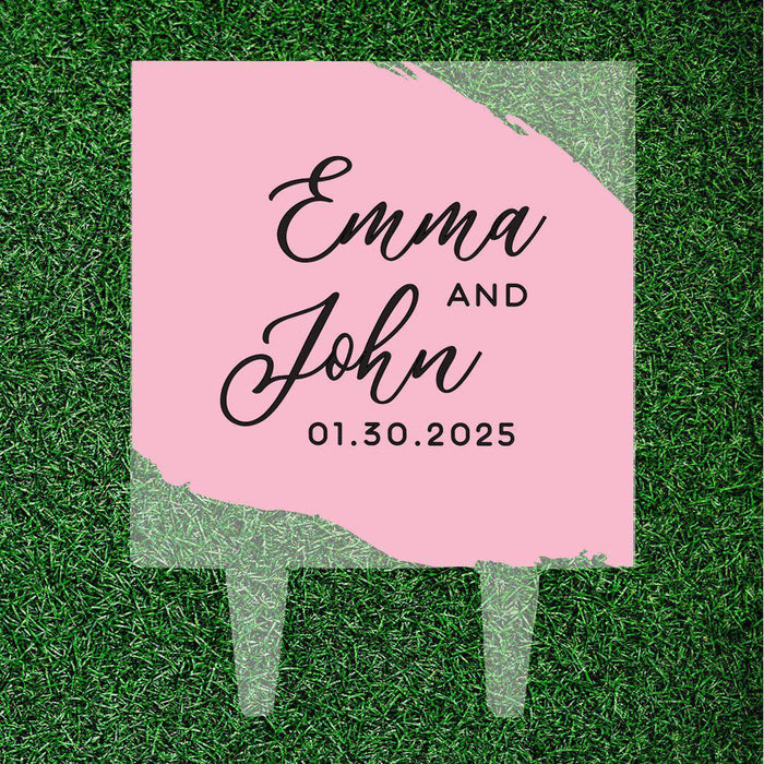 Custom Modern Square Acrylic Cake Topper Collection-Set of 1-Andaz Press-Modern Script Custom Name With Date-