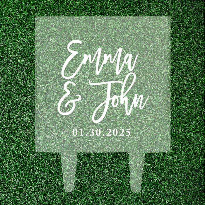 Custom Modern Square Acrylic Cake Topper Collection-Set of 1-Andaz Press-Modern Script Custom Name With Date-