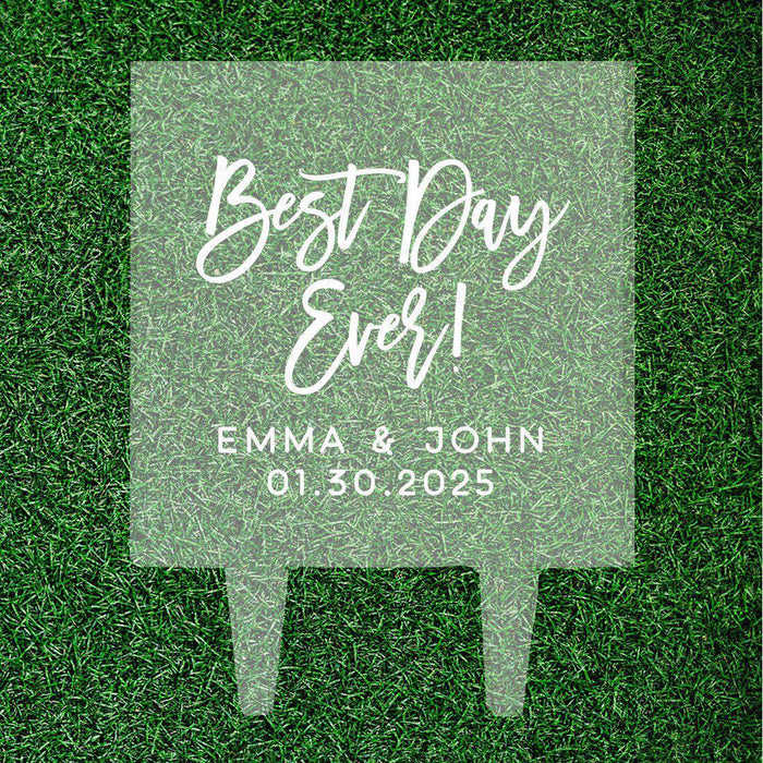 Custom Modern Square Acrylic Cake Topper Collection-Set of 1-Andaz Press-Modern Script Custom Name With Date-