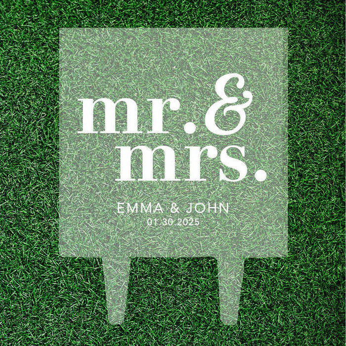 Custom Modern Square Acrylic Cake Topper Collection-Set of 1-Andaz Press-Mr. & Mrs. Custom Names With Date-