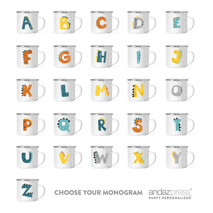 Custom Monogram Initial Campfire Coffee Mug Gifts Letters A-Z - 8 Designs-Set of 1-Andaz Press-Dinosaur Monogram-