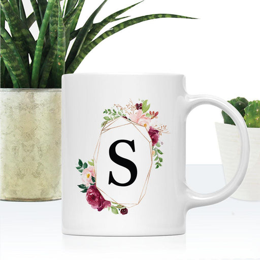 Custom Monogram Initial Coffee Mug Gift - 10 Designs-Set of 1-Andaz Press-Geometric Floral Frame-