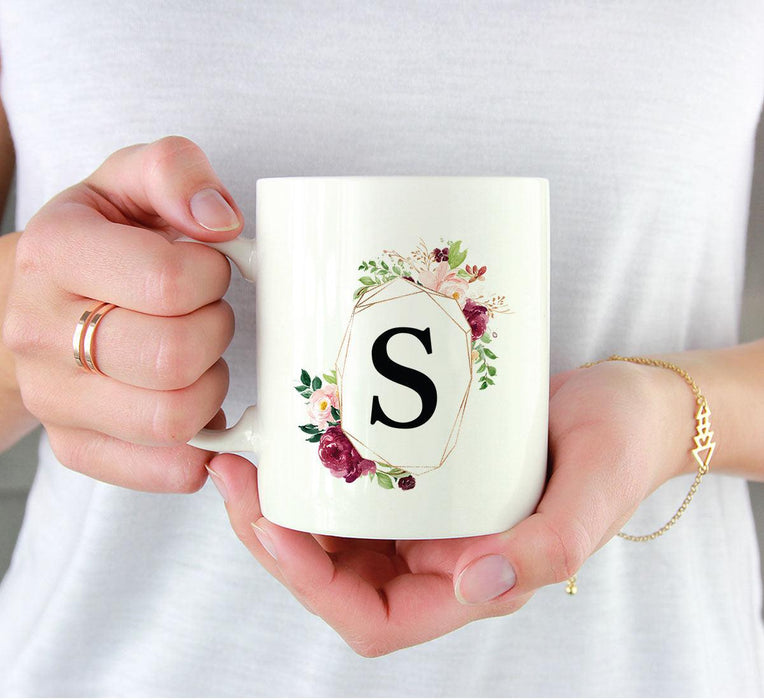 Custom Monogram Initial Coffee Mug Gift - 10 Designs-Set of 1-Andaz Press-Geometric Floral Frame-