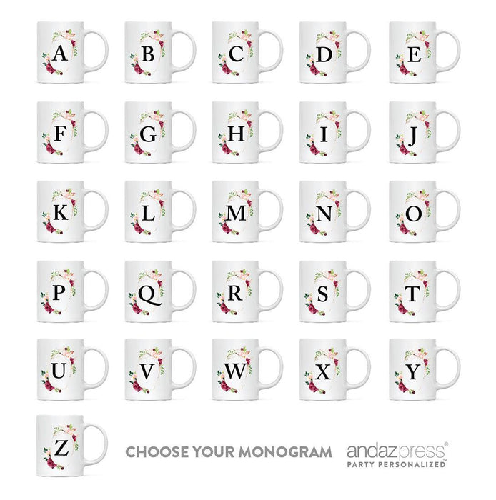 Custom Monogram Initial Coffee Mug Gift - 10 Designs-Set of 1-Andaz Press-Geometric Floral Frame-