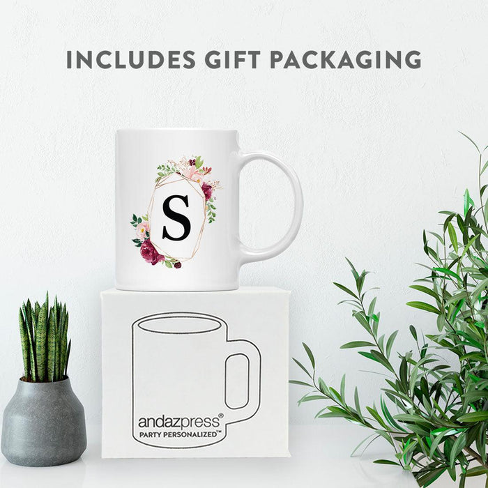 Custom Monogram Initial Coffee Mug Gift - 10 Designs-Set of 1-Andaz Press-Geometric Floral Frame-