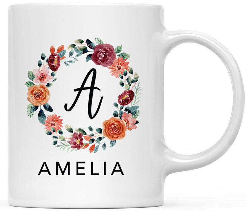 Custom Monogram Initial Coffee Mug Gift - 10 Designs-Set of 1-Andaz Press-Floral Wreath-