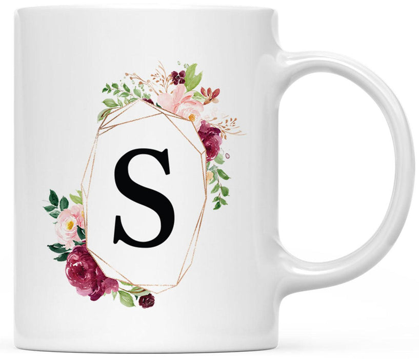 Custom Monogram Initial Coffee Mug Gift - 10 Designs, Geometric Floral Frame | Andaz Press