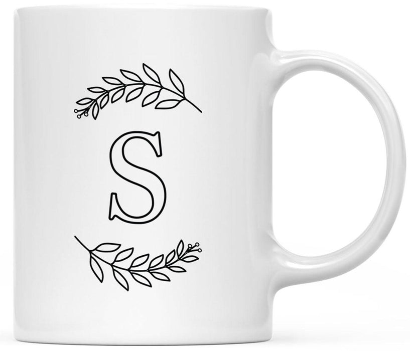 Custom Monogram Initial Coffee Mug Gift - 10 Designs-Set of 1-Andaz Press-Laurel Leaves-