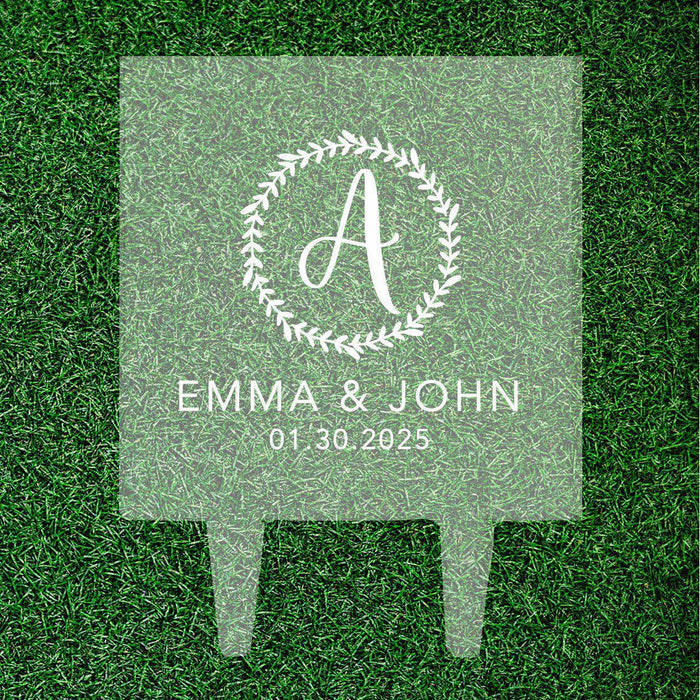 Custom Monogram Letter Initial Square Acrylic Cake Topper Collection-Set of 1-Andaz Press-Mongram Floral Initial-