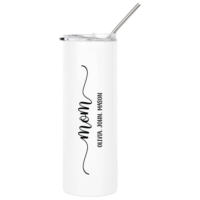 Custom Mother's Day Skinny Tumbler with Lid and Straw - Stainless Steel Insulated Tumbler-Set of 1-Andaz Press-Mama Bear with Kid's Names-