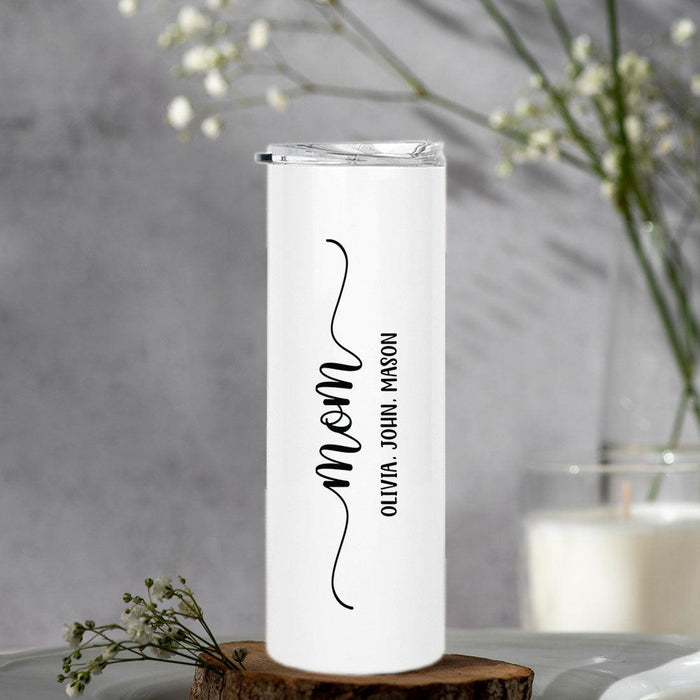 Custom Mother's Day Skinny Tumbler with Lid and Straw - Stainless Steel Insulated Tumbler-Set of 1-Andaz Press-Mama Bear with Kid's Names-