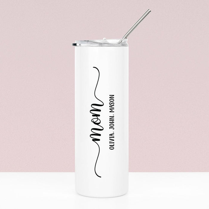 Custom Mother's Day Skinny Tumbler with Lid and Straw - Stainless Steel Insulated Tumbler, Mama Bear with Kid's Names | Andaz Press