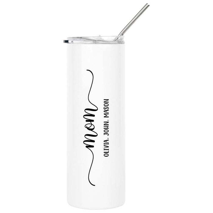 Custom Mother's Day Skinny Tumbler with Lid and Straw - Stainless Steel Insulated Tumbler-Set of 1-Andaz Press-Mom Custom Kid Names-