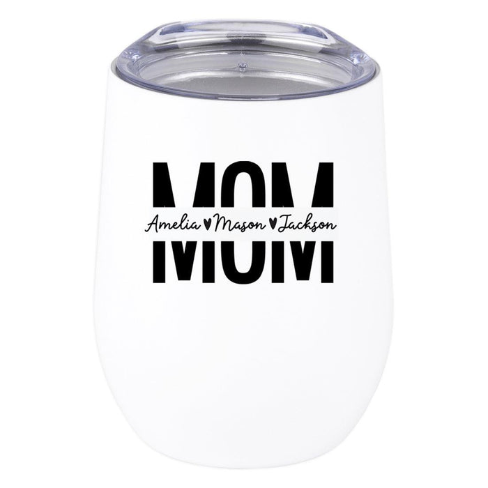 Custom Mother's Day Wine Tumbler with Lid 12oz Stemless Stainless Steel Insulated-Set of 1-Andaz Press-EST. Mom-